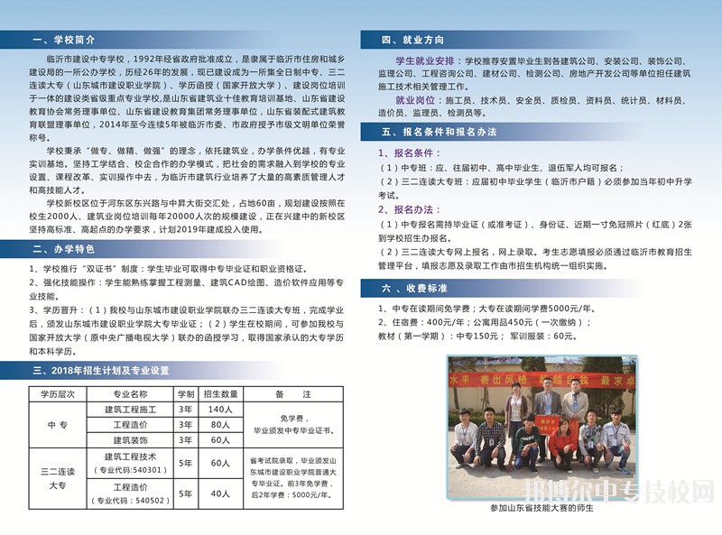臨沂市建設(shè)職工中等專業(yè)學(xué)校中專招生簡(jiǎn)章